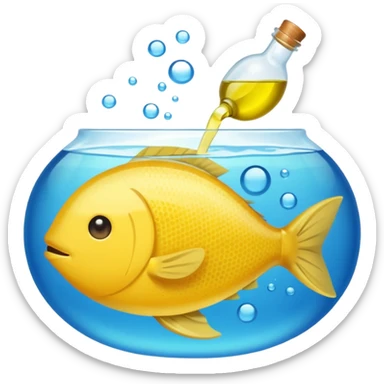 Mediterranean cuisine humanless avatar in clean emoji-style illustration. Olive oil, fish, lemon, blue and sunny colors, light and fresh mood, flat design, high contrast. sticker