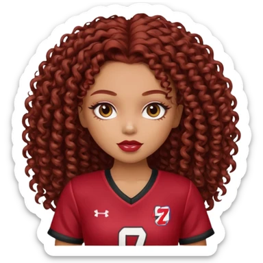 a pretty bratz dusky girl with dark red curly hair and a jersey on sticker