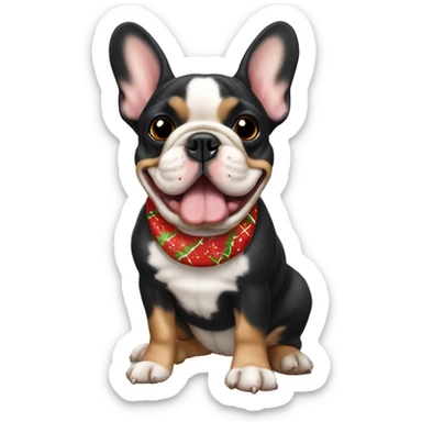 Black and tan colored French bulldog with Christmas cookie sticker