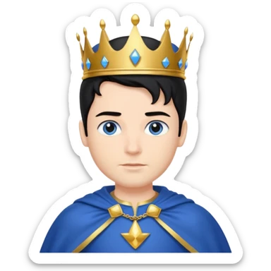Prince with crown, blue cape and trousers, body and legs, black hair, blue eyes,  sticker