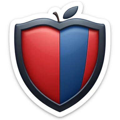 shield divided in half, one side dark red and the other side dark blue, separated by a vertical black line in the center, Apple emoji style, no text sticker