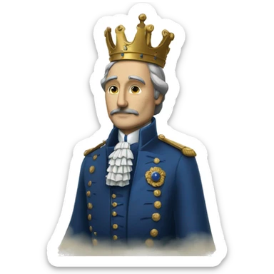 Le roi Baudouin, vêtu d'un costume sombre et d'une cravate bleue, se tient droit, la main droite levée.Sa main gauche repose sur son cœur sticker