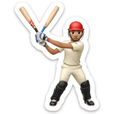 Right handed cricketer playing a straight drive shot with a cricket bat sticker