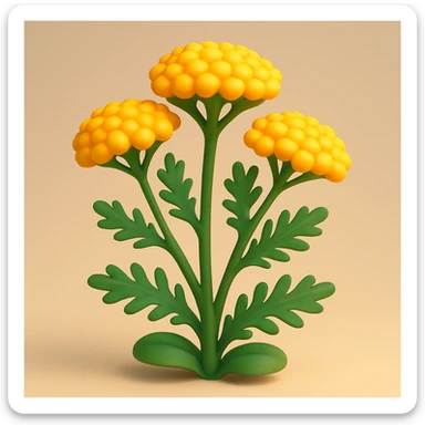 3D iOS style yellow yarrow plant, cartoonish, volumetric, no faces or smiles, bright colors, rounded shapes, natural look sticker