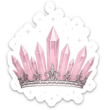 crystal crown in light pink with silver details, adorned with a sparkling magical aura, transparent background sticker