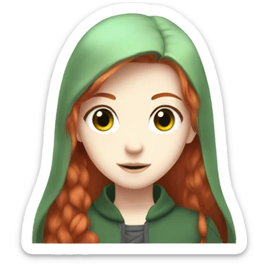 anime girl with long red hair, pale skin, and green eyes sticker