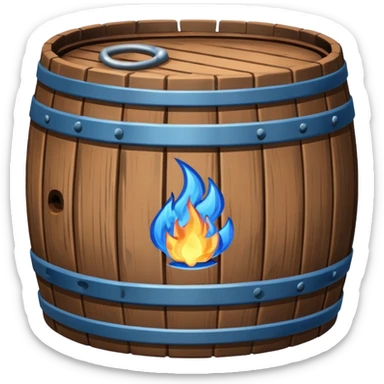 generate a realistic rust-free metal barrel with blue fire on it sticker