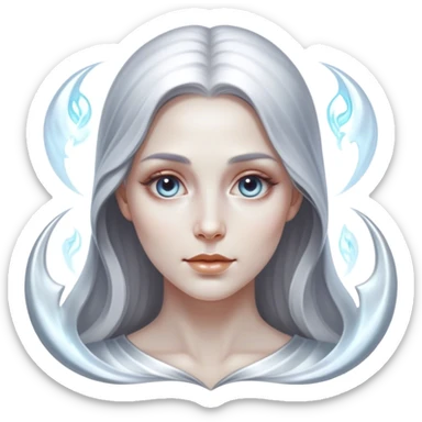 Cinematic, Ultra realistic 32k HD, hauntingly beautiful woman, Balanced features, highly detailed, glowing with silver light, high shine, remembrance, a painting of white silver, fanciful, enchanting, ghostly. The image is so lifelike it feels as though it could leap off the canvas at any moment sticker