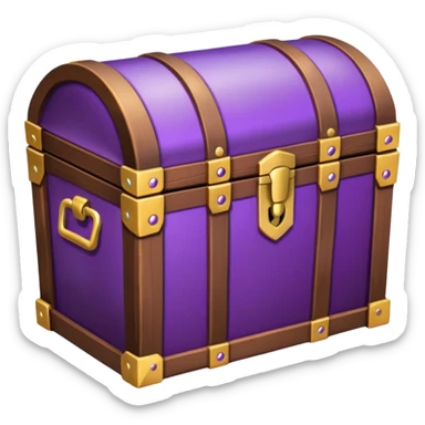 wooden brown treasure chest filled with  purple coins pack in gradient sticker
