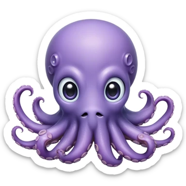 Cinematic Cute Shy Baby Octopus Portrait Emoji, Tentacles tucked slightly inward in an adorably bashful pose, featuring a softly glowing, round light blue-purple body with enormous, soulful eyes peering out timidly, Simplified yet irresistibly adorable features, highly detailed, glowing with a delicate, soothing marine radiance, high shine, quiet yet expressive, stylized with an air of gentle mystery, soft glowing outline, capturing the essence of a tiny, shy deep-sea creature that seems as if it could slowly peek out and explore the world with cautious curiosity! sticker
