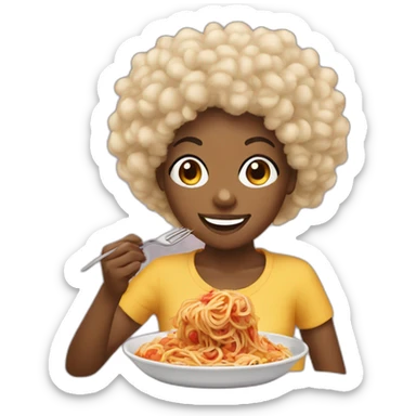 Black Girl with afro smiling and eating spaghetti sticker