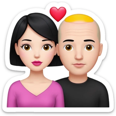 👩🏻‍❤️‍💋‍👨🏻 this one but the man should be bald. white woman with black hair and white bald man and a heart between their heads. she has pink lips sticker