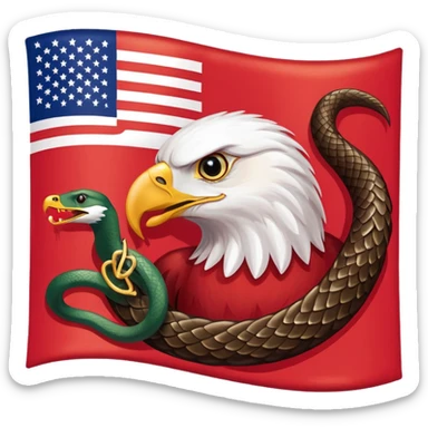 a flag with a red background with five start and an eagle eating a snake sticker