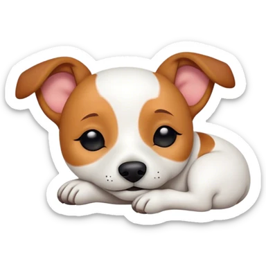 Meme-Worthy Cute Sleeping Jack Russell Terrier Portrait Emoji, Head and body resting peacefully with a contented smile, showcasing a compact, alert yet relaxed form with eyes gently closed in serene slumber, Simplified yet adorably endearing features, highly detailed, glowing with a soft, drowsy canine light, high shine, relaxed and utterly lovable, stylized with an air of playful laziness, soft glowing outline, capturing the essence of a sleeping Jack Russell Terrier that feels destined to become the next viral icon of adorable rest! sticker
