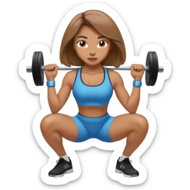 Beautiful woman with light brown shoulder length hair popping a squat without any weights sticker