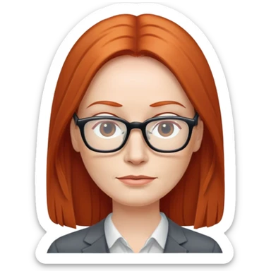 middle age Red head long straight hair pale skin wearing glasses sticker