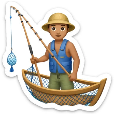 A Polynesian fisherman in the water fishing with a net. sticker