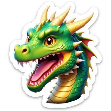 Cinematic Comical Dragon Portrait Emoji, Head tilted dramatically with an exaggeratedly amused expression, featuring a striking, glossy scaled body with bold, angular features and wide, expressive eyes filled with playful disbelief, Simplified yet hilariously expressive features, highly detailed, glowing with a slightly sassy, otherworldly glow, high shine, dramatic yet playful, stylized with an air of cheeky mythical mischief, soft glowing outline, capturing the essence of a spirited and over-the-top dragon that looks ready to breathe fire into internet fame instantly! sticker