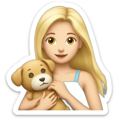 Une fille blonde avec un doudou dans les mains sticker