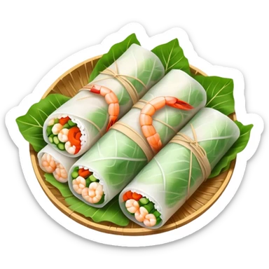 cinematic-realistic-vietnamese-summer-rolls-dish-emoji,-depicted-with-delicate-rice-paper-wraps-filled-with-fresh-vegetables-and-shrimp-rendered-with-crisp-textures-and-refreshing-lighting. sticker