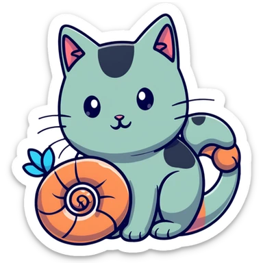 A cute hybrid creature with a shrimp body and tail but a cat's head with whiskers and ears sticker