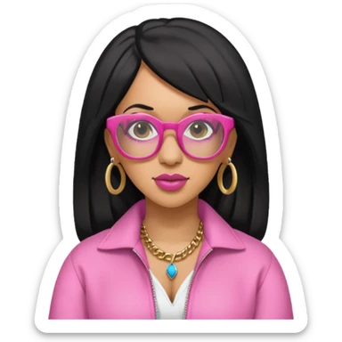 rapper Cardi B black hair, pink cloth wear glasses sticker