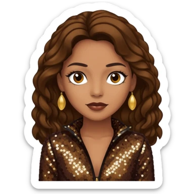 Cindy Herron from En Vogue with tan skin, long dark brown black sequin outfit sticker