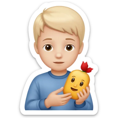 A Lil kid holding 6 7 on sticker