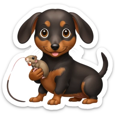 Miniature Black and Tan dachshund with a small field mouse in its mouth sticker
