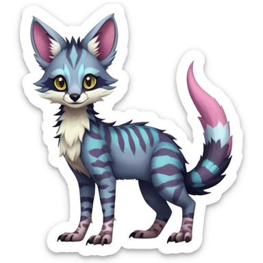 Feral Rare Fantasy dark colorful pastel vibrant lush Vernid-Sergal-Genet-Trico-species by LiLaiRa, random markings, tufted tail, tufted ears, full body sticker