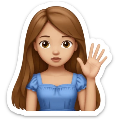 fake costumer loyalty, girl that doesn't care, she is like whatever, brown long hair, cute dress and her hand showing like i dont care whatever, make her look little bit bored sticker