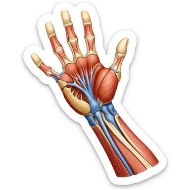 Hand holding a tendon anatomy diagram sticker