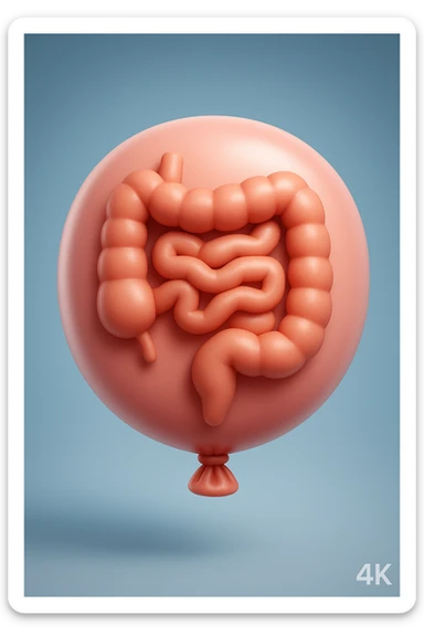 EMOJI STILE IPHONE 3D DI UN INTESTINO CHIUSO IN UN PALLONCINO CHE SIMBOLEGGIA GONFIORE, IPERREALISTICA 4K sticker