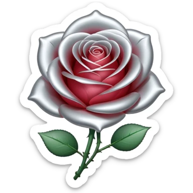 A rose emoji made of liquid silver metal minimalistic iOS emoji style, centered sticker