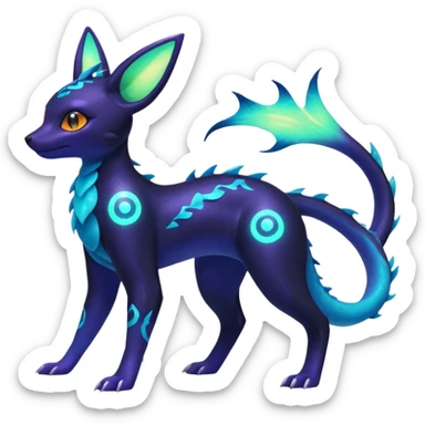 Shiny Aural Iridescent Fluorescent Bioluminescent Umbreon-Amaura-Salandit-Vaporeon-Fakémon-fusion (full body) sticker