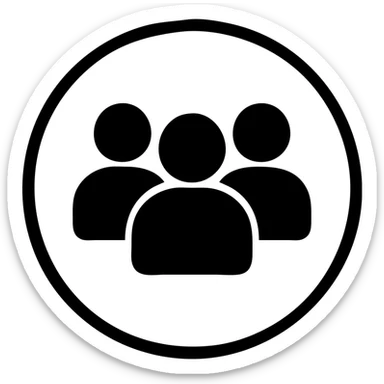 Minimalist black filled icon for Served 10,000+ Travelers. A group of people or crowd symbol inside a circle, filled with black, matching the same color code and format as the reference images. sticker