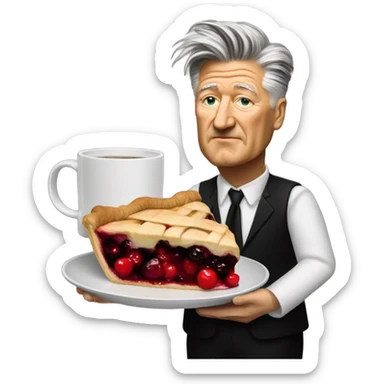 david lynch holding a cherry pie and coffee sticker