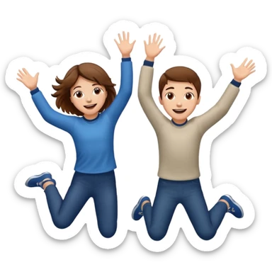 Boy with brown hair and girl jumping for joy sticker