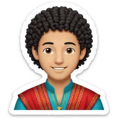 Young man with black curly hair cascade Haircut and light dark skin, moroccan / amazingh race sticker