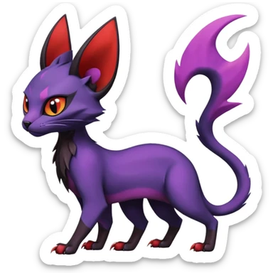 Black edgy Noivern-Noibat-Purloin-Torracat-Lykoi-Caracal-cat-Fakemon-fusion-hybrid-creature with violet and red scale markings sticker