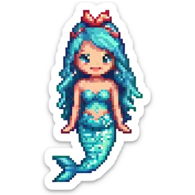 cute mermaid emoji, pixel art style sticker