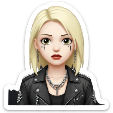 A fan of heavy extreme music, a metalhead in chains with rivets on a leather jacket sticker