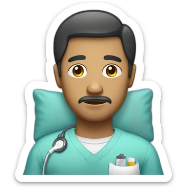 sad latino man in hospital room sticker