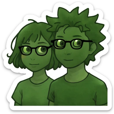 asian girl with glassed curly hair boy  sticker