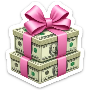 money stack wrapped with pink bow sticker