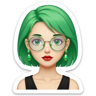 gem lover woman with gem accessories excessive amount gem glassess very big gem earrings green hair sticker