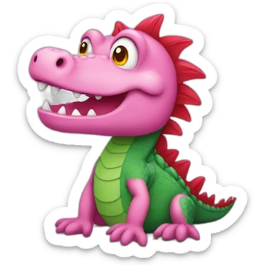 Pink crocodile with red hair sticker