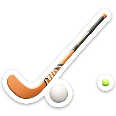 A field hockey stick and ball positioned on a vibrant green grass field, with the goalposts and clear field markings in the background. The scene highlights the lush, well-maintained turf, emphasizing the speed and precision of the sport in an energizing outdoor setting. sticker