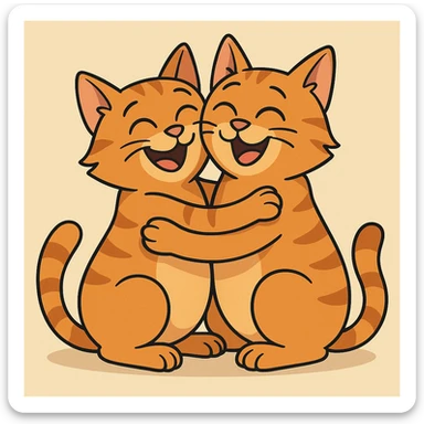 two ginger cats hugging, cheerful sticker