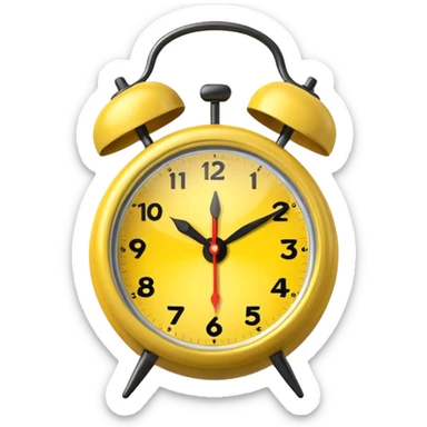 Generate a high-quality image of a generic yellow alarm clock with twin bells on top, classic shape, realistic color and shading, smooth gradient colors, no facial features, no brand marking


 sticker